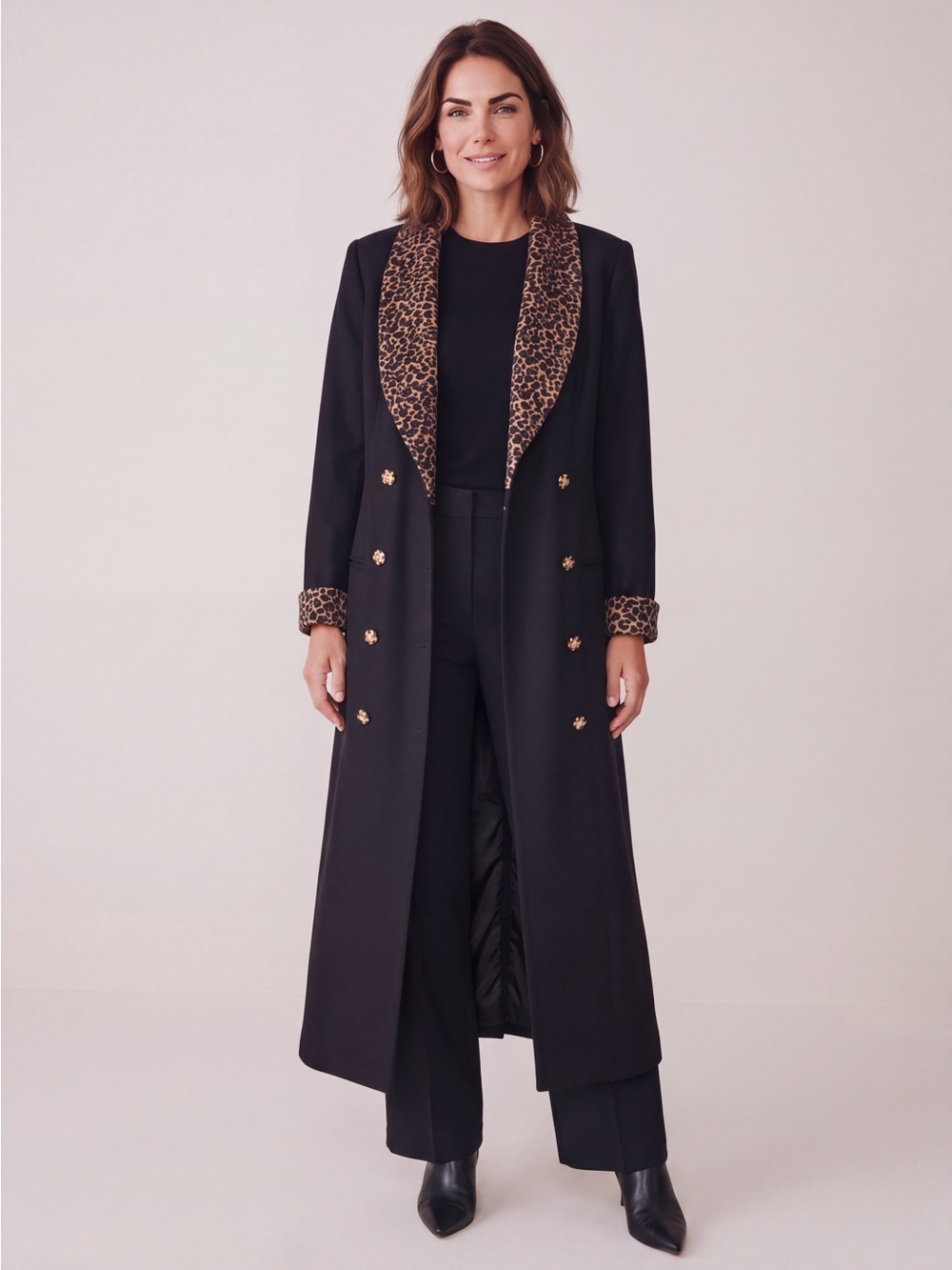 Vintage 90s Leopard Collar Long Duster Coat Blazer Dress Mobwife Glam office sir